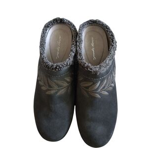 Easy Spirit Brown Mules Comfortable Slip-On Clogs With Embroidered Design